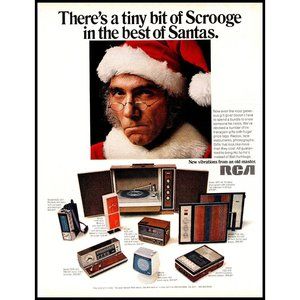 1970 RCA Electronics Radio Christmas Vintage Print Ad Santa Scrooge Wall Art